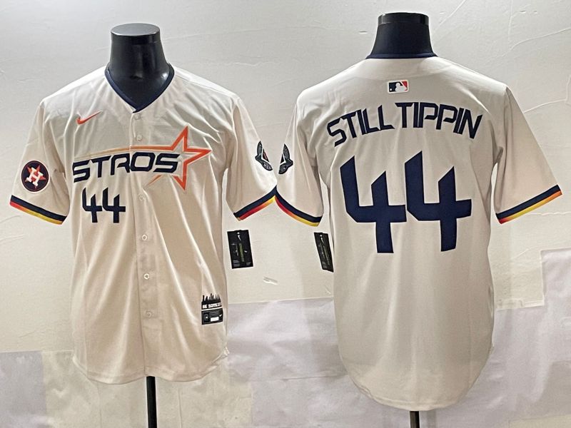 Men 2025 Houston Astros #44 Still Tippin Cream Three generations Joint Name Nike MLB Jersey style 1